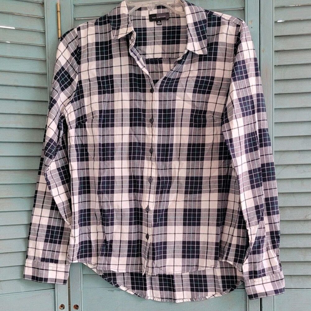 The Limited Button Up Collared Shirt ~ Sz XS ~ Black & White Plaid ~ Long Sleeve